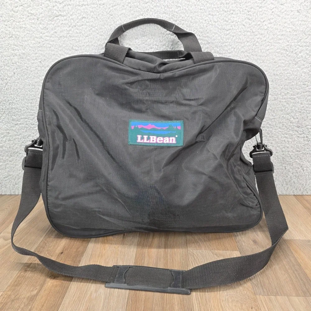 LL Bean Vintage Black Nylon Shoulder Bag Messenger Mountain Logo Ripstop